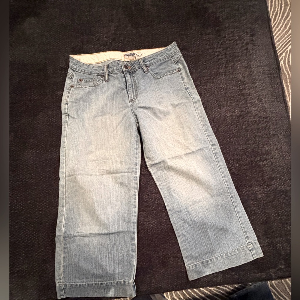 Light Blue Wide-Leg low waist Capris